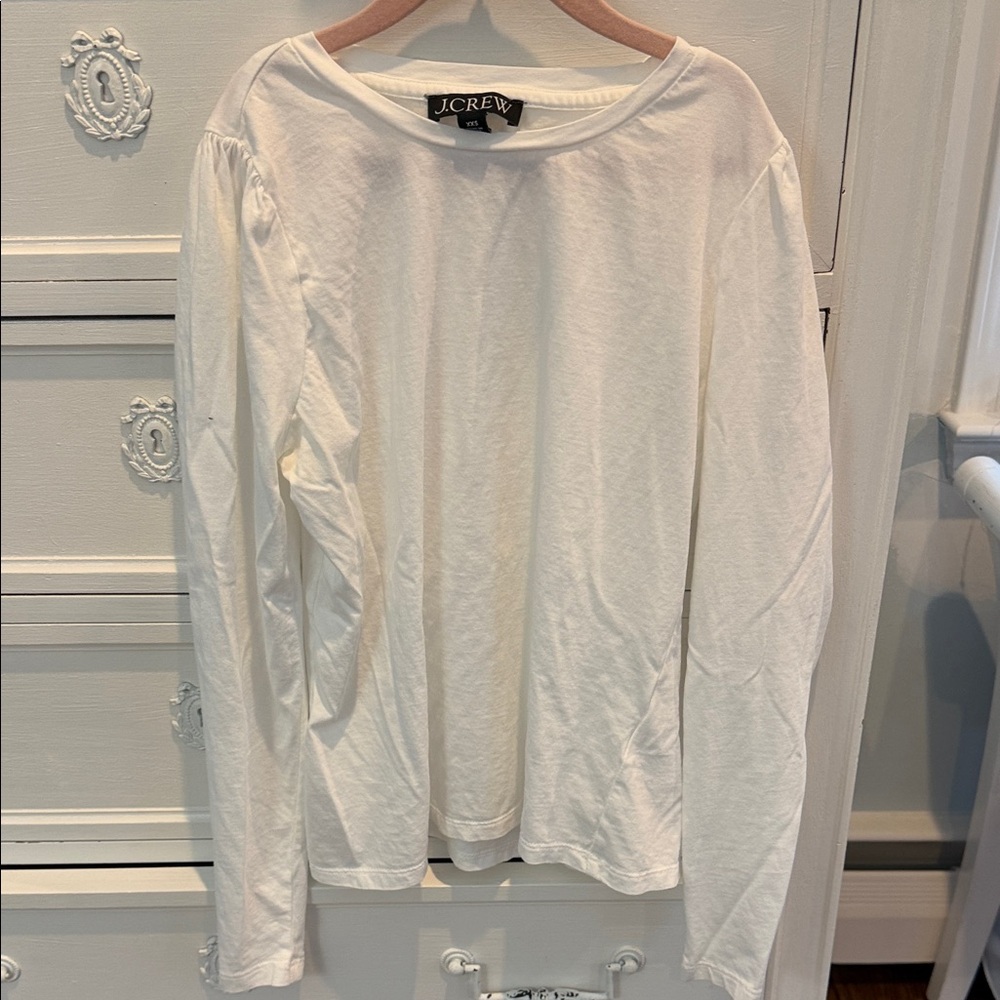 J. Crew White Long Sleeve Crewneck Top